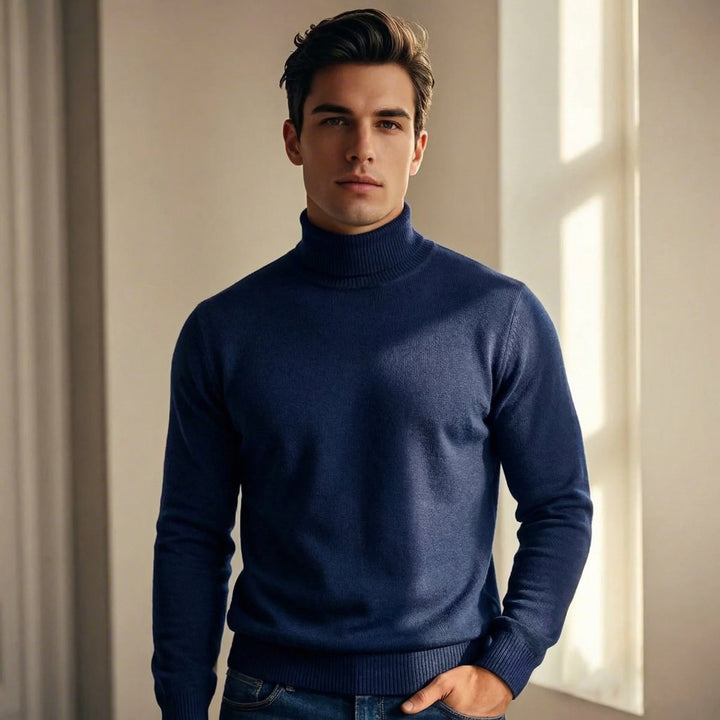 William | Men's Merino Wool Roll Neck Jumper Lightweight Turtleneck