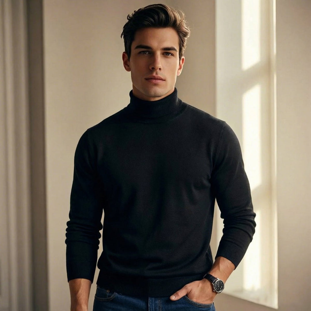William | Men's Merino Wool Roll Neck Jumper Lightweight Turtleneck
