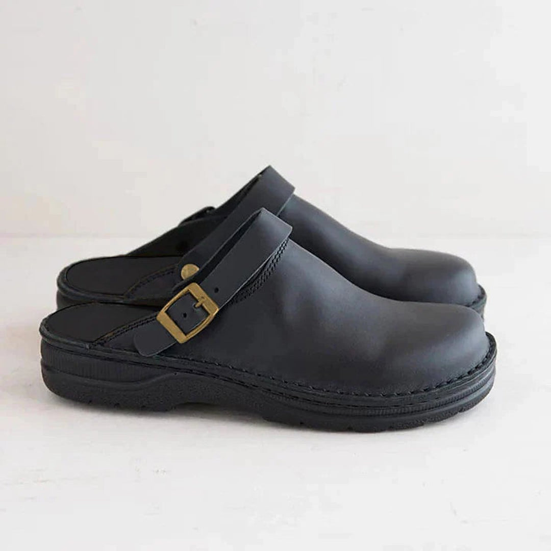 Thomas | Men's Leather Clogs Orthopaedic Footbed Buckle Strap Mules