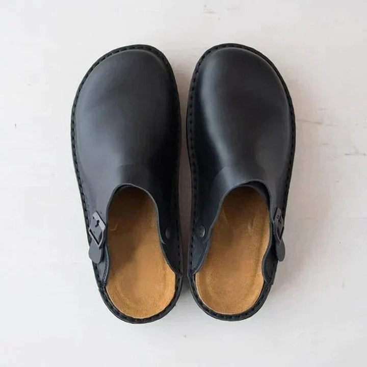 Thomas | Men's Leather Clogs Orthopaedic Footbed Buckle Strap Mules