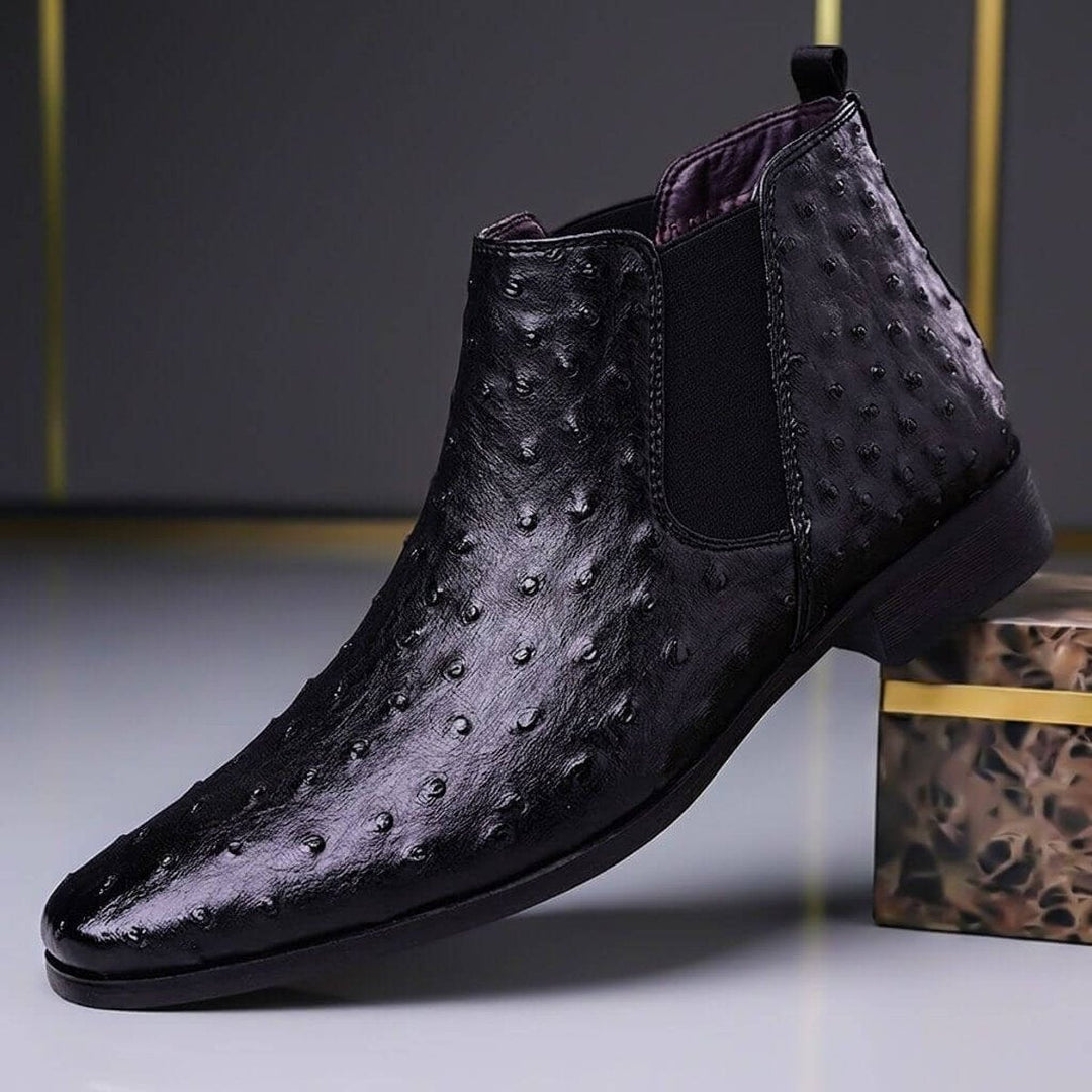 Leo | Men's Ostrich-Embossed Leather Chelsea Ankle Boots Slip-On