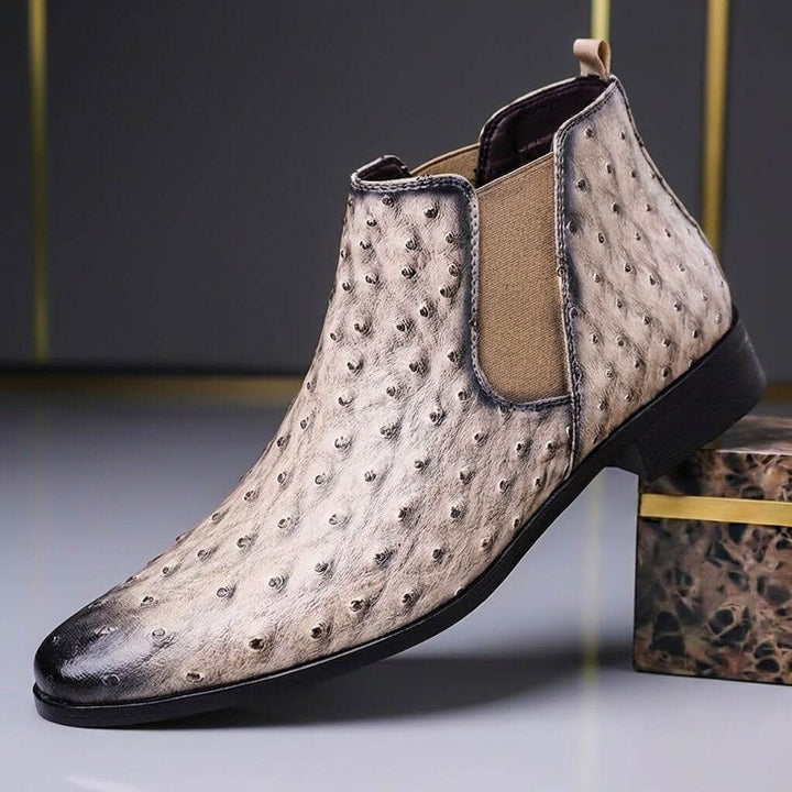 Leo | Men's Ostrich-Embossed Leather Chelsea Ankle Boots Slip-On