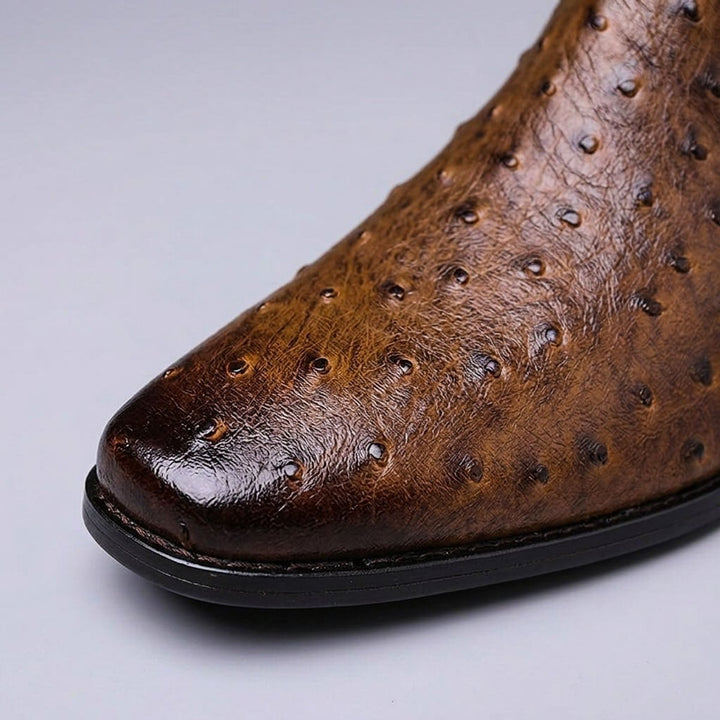 Leo | Men's Ostrich-Embossed Leather Chelsea Ankle Boots Slip-On