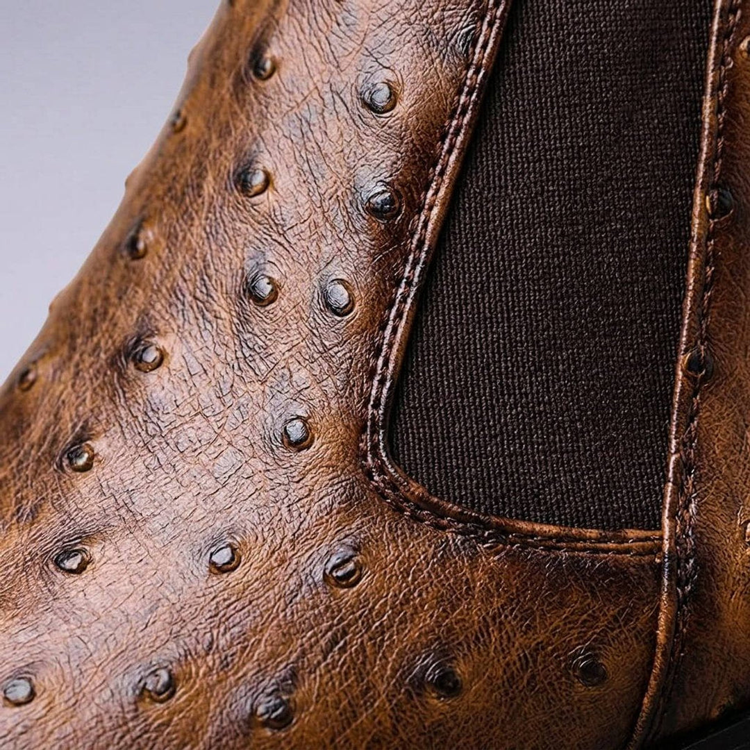 Leo | Men's Ostrich-Embossed Leather Chelsea Ankle Boots Slip-On