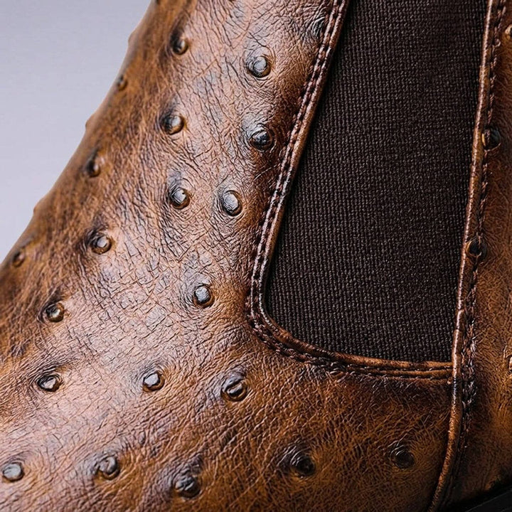 Leo | Men's Ostrich-Embossed Leather Chelsea Ankle Boots Slip-On