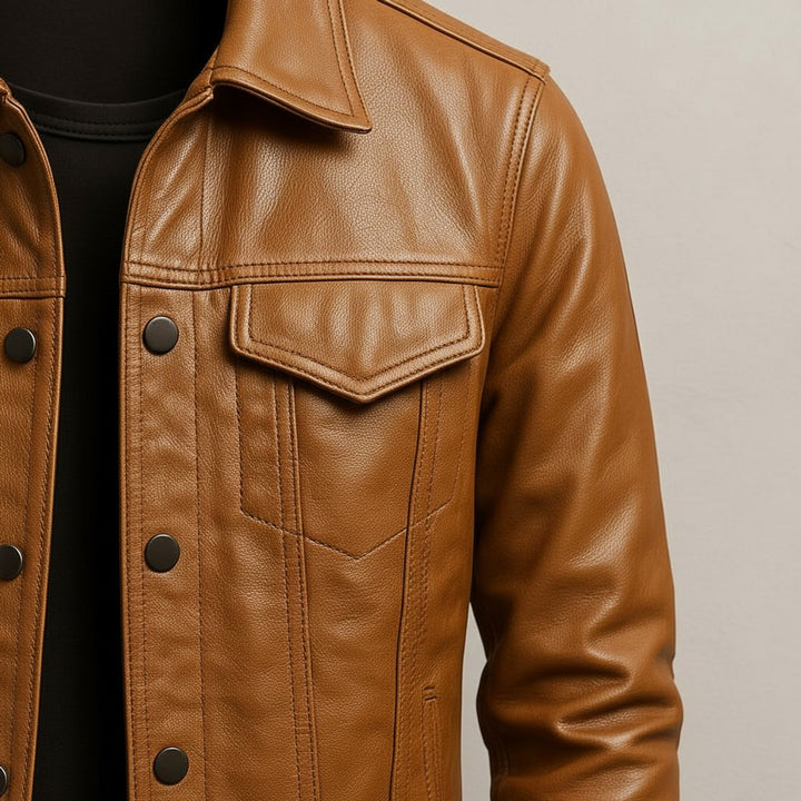 Noah | Men's Premium Leather Trucker Jacket Snap Closure Mens Coats