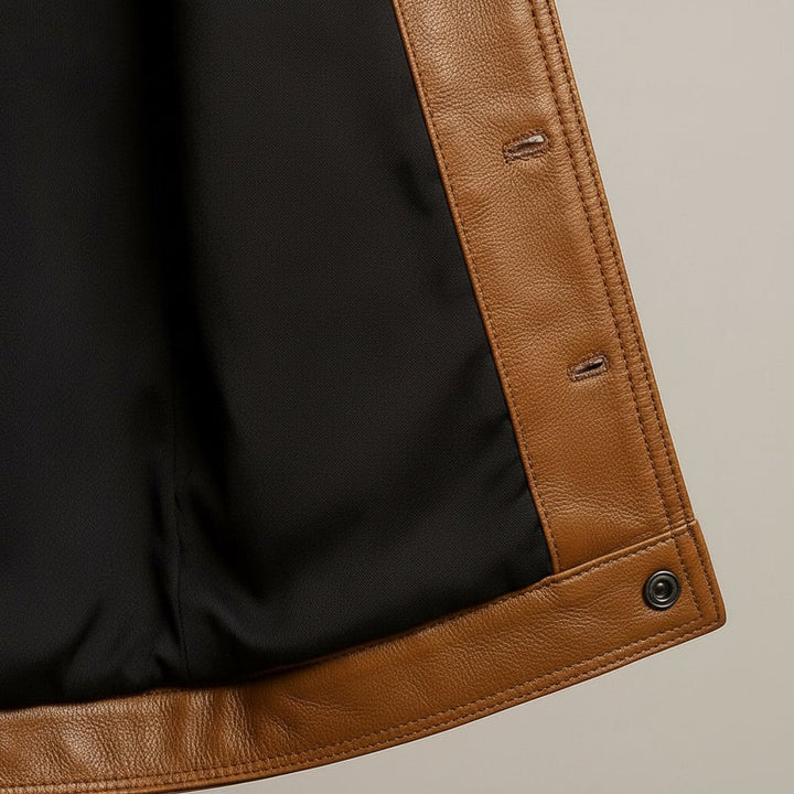 Noah | Men's Premium Leather Trucker Jacket Snap Closure Mens Coats