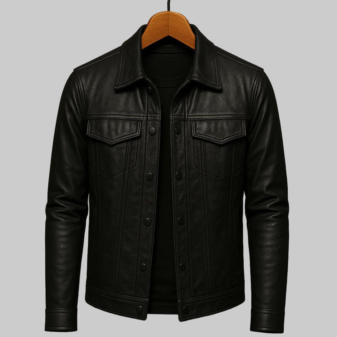 Noah | Men's Premium Leather Trucker Jacket Snap Closure Mens Coats