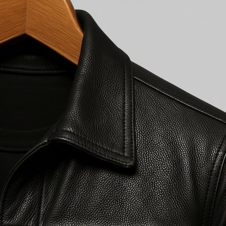 Noah | Men's Premium Leather Trucker Jacket Snap Closure Mens Coats
