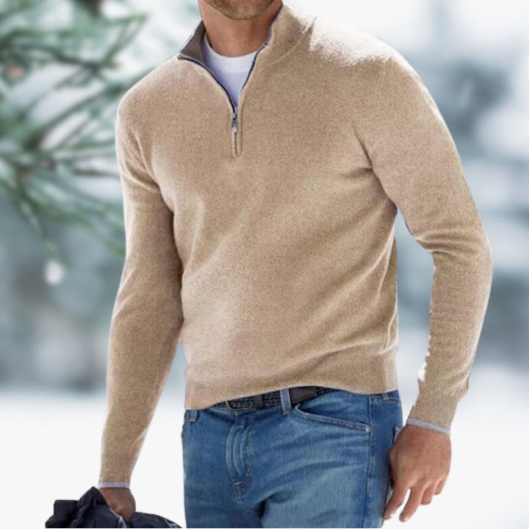 Alfie | Men's Quarter-Zip Fine Knit Jumper Slim-Fit Pullover
