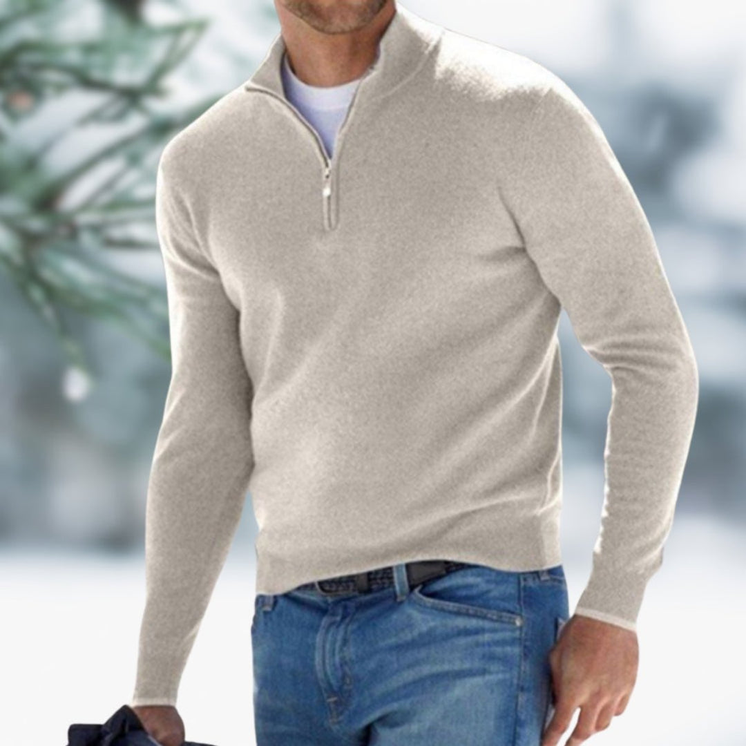 Alfie | Men's Quarter-Zip Fine Knit Jumper Slim-Fit Pullover