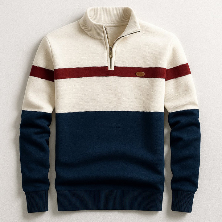 Archie | Men's Quarter-Zip Knitted Jumper Contrast Stripe Cotton