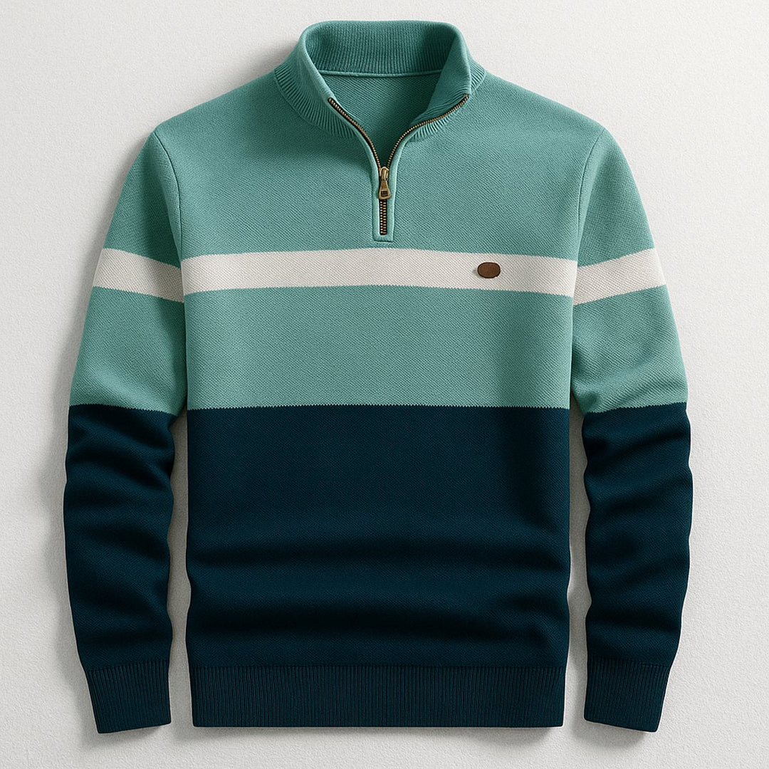 Archie | Men's Quarter-Zip Knitted Jumper Contrast Stripe Cotton