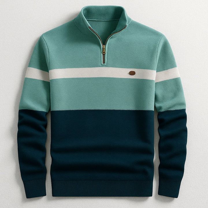 Archie | Men's Quarter-Zip Knitted Jumper Contrast Stripe Cotton
