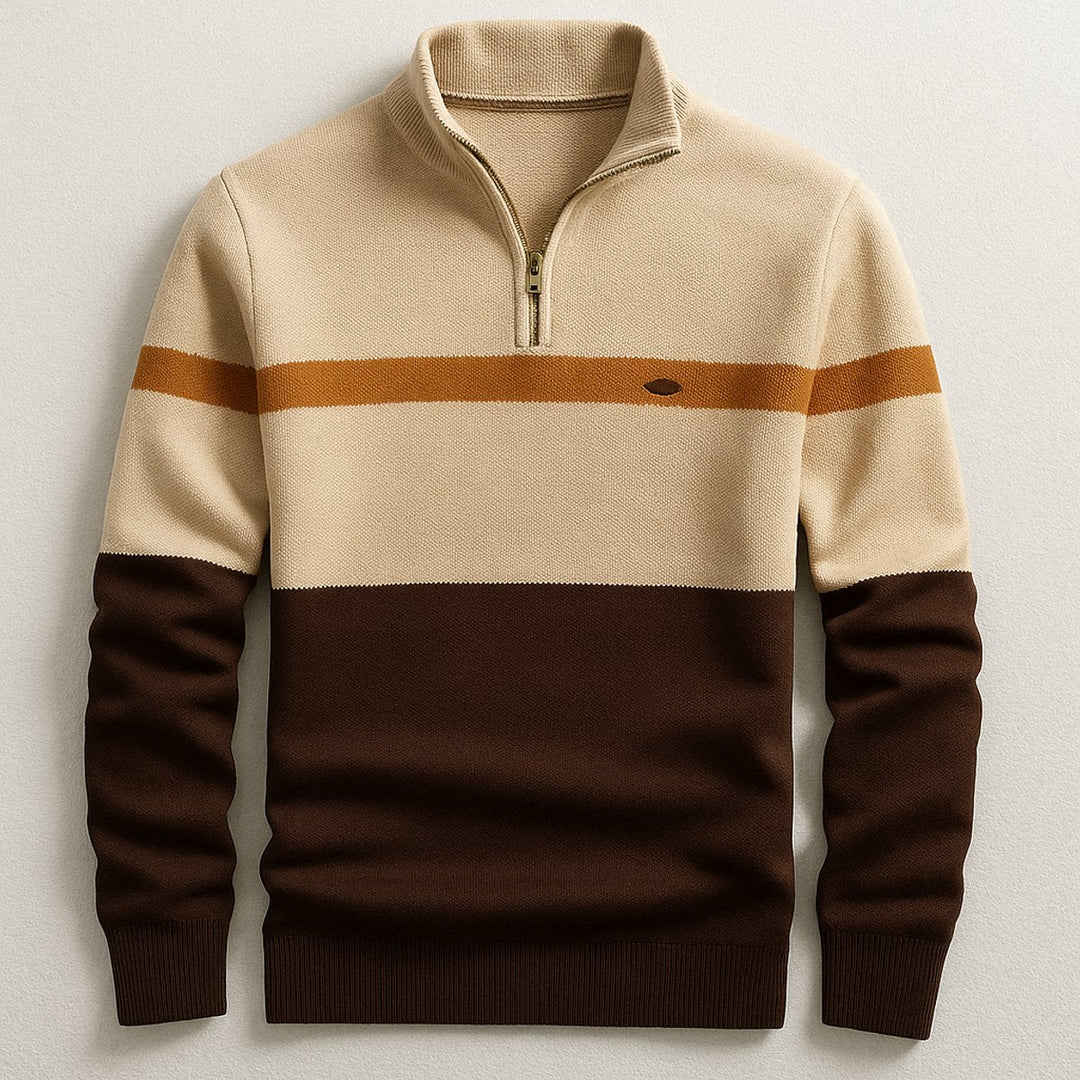 Archie | Men's Quarter-Zip Knitted Jumper Contrast Stripe Cotton