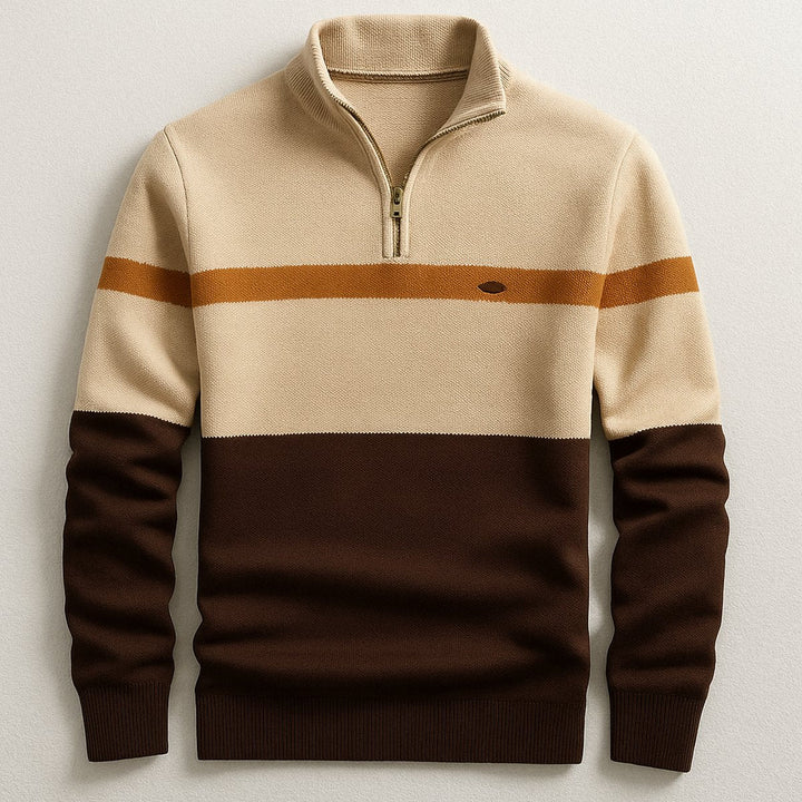 Archie | Men's Quarter-Zip Knitted Jumper Contrast Stripe Cotton
