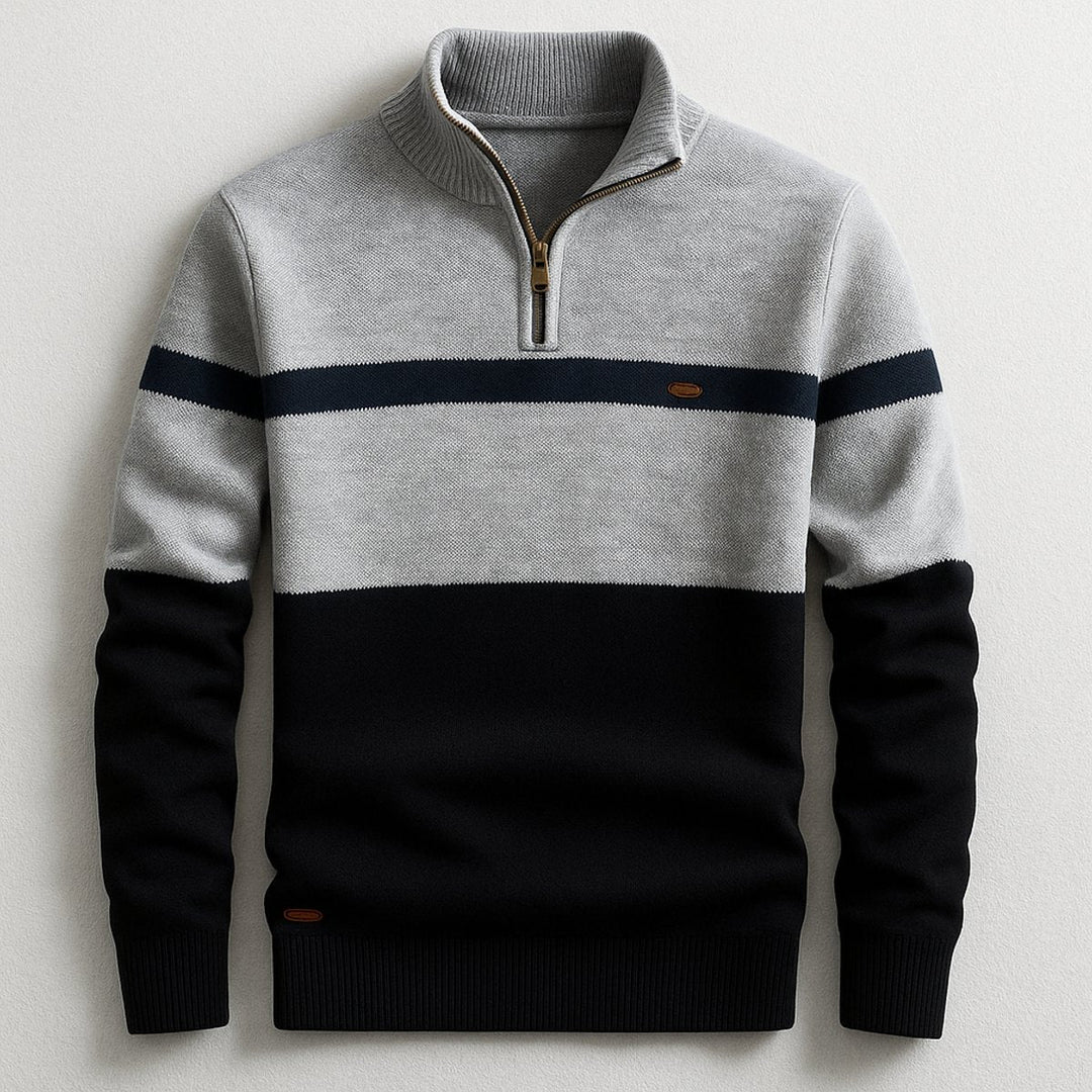Archie | Men's Quarter-Zip Knitted Jumper Contrast Stripe Cotton