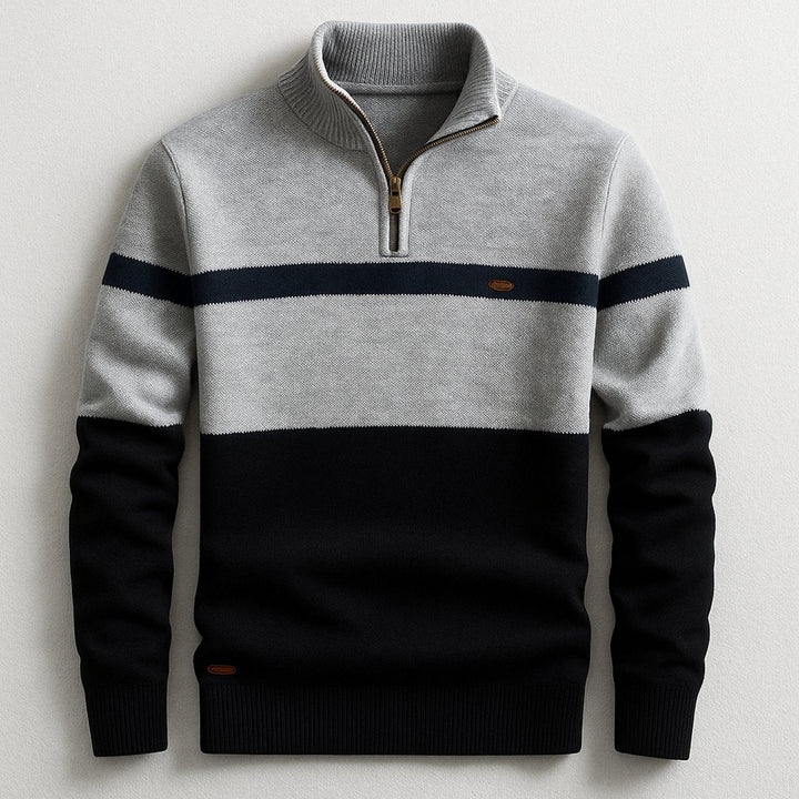 Archie | Men's Quarter-Zip Knitted Jumper Contrast Stripe Cotton