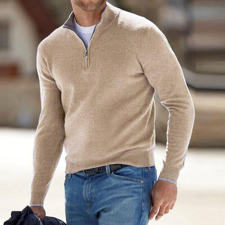 Thomas | Men's Quarter Zip Knitted Jumper Regular Fit Ribbed Trims