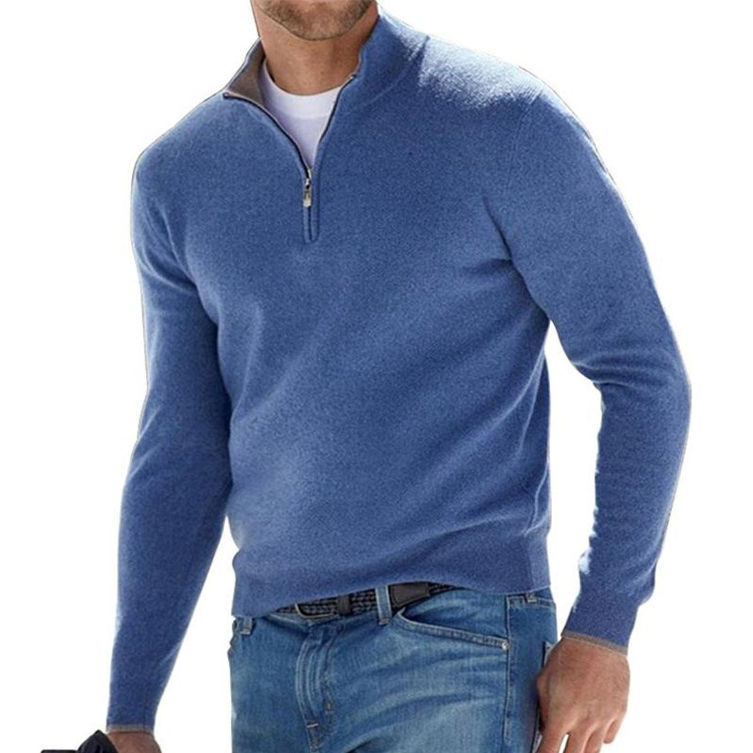Thomas | Men's Quarter Zip Knitted Jumper Regular Fit Ribbed Trims