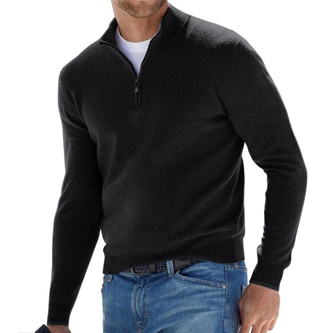 Thomas | Men's Quarter Zip Knitted Jumper Regular Fit Ribbed Trims