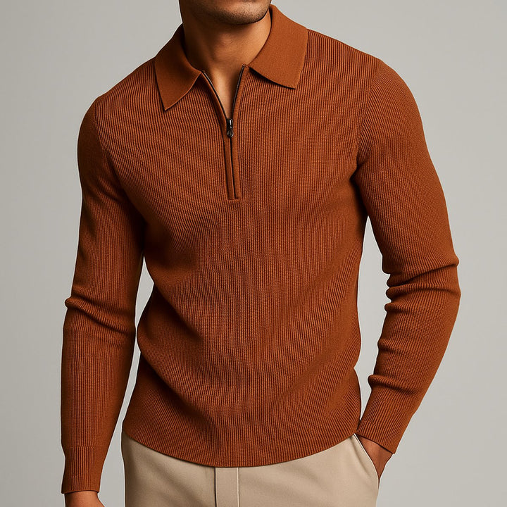 Jacob | Men's Quarter-Zip Knitted Polo Jumper Waffle Knit Tailored Fit