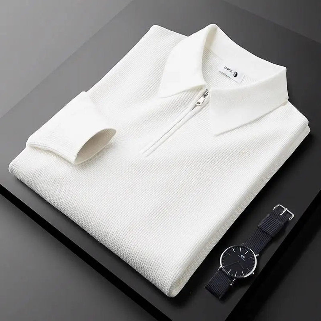 Jacob | Men's Quarter-Zip Knitted Polo Jumper Waffle Knit Tailored Fit
