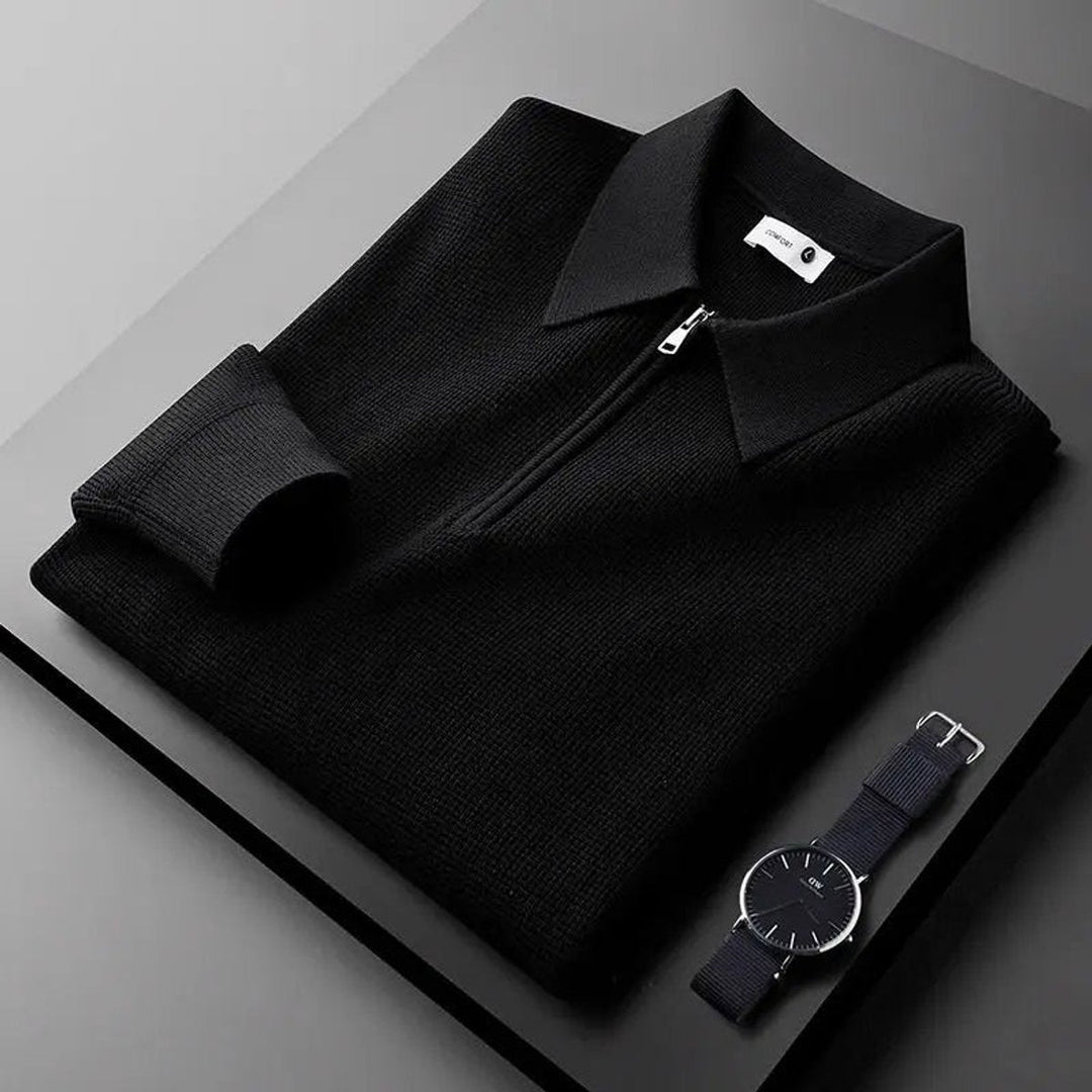 Jacob | Men's Quarter-Zip Knitted Polo Jumper Waffle Knit Tailored Fit