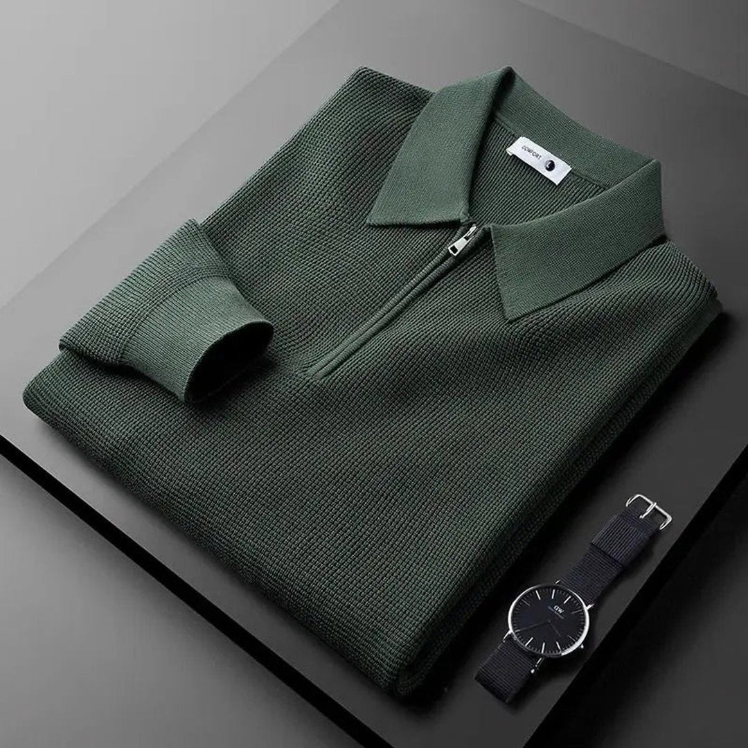 Jacob | Men's Quarter-Zip Knitted Polo Jumper Waffle Knit Tailored Fit