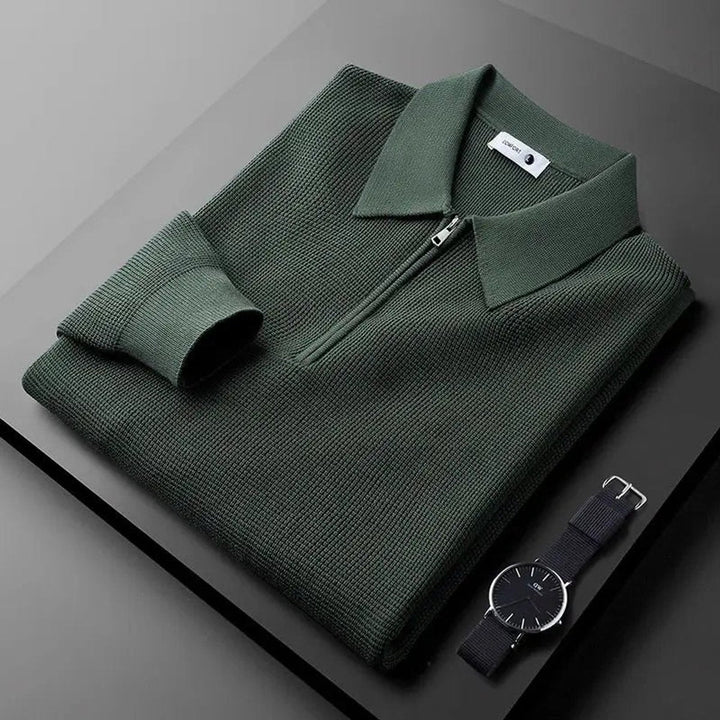 Jacob | Men's Quarter-Zip Knitted Polo Jumper Waffle Knit Tailored Fit