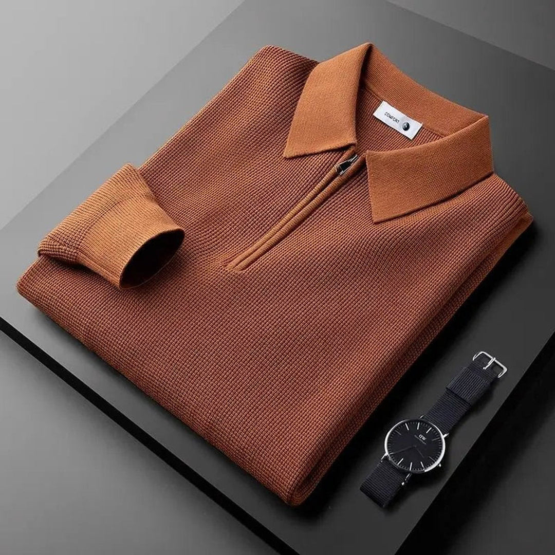 Jacob | Men's Quarter-Zip Knitted Polo Jumper Waffle Knit Tailored Fit