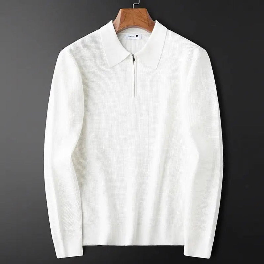Jacob | Men's Quarter-Zip Knitted Polo Jumper Waffle Knit Tailored Fit