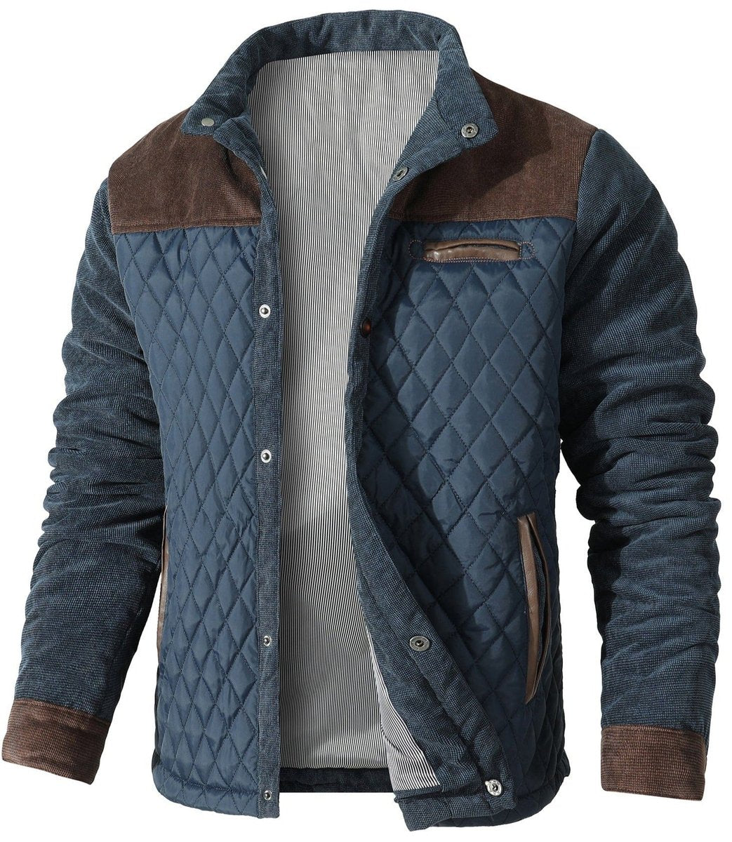 Edward | Men's Quilted Corduroy Bomber Jacket Snap-Button Outerwear