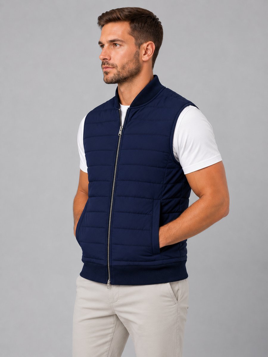 Freddie | Men's Quilted Full-Zip Gilet Bodywarmer Knitted Collar Vest
