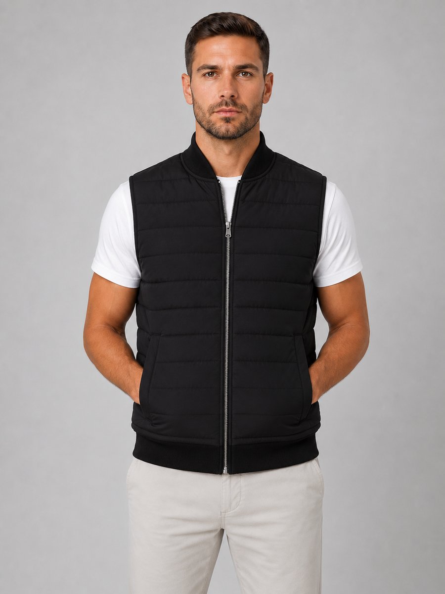 Freddie | Men's Quilted Full-Zip Gilet Bodywarmer Knitted Collar Vest