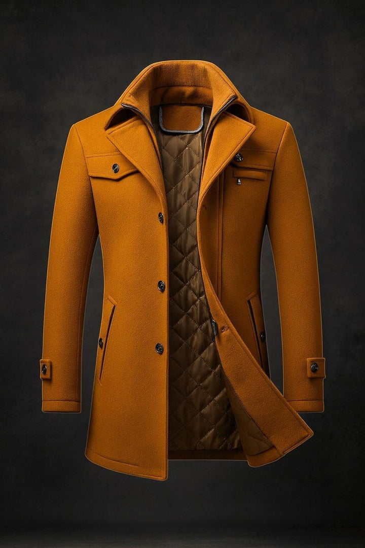 Oscar | Mens Quilted-Lined Double-Collar Tailored Wool Overcoat