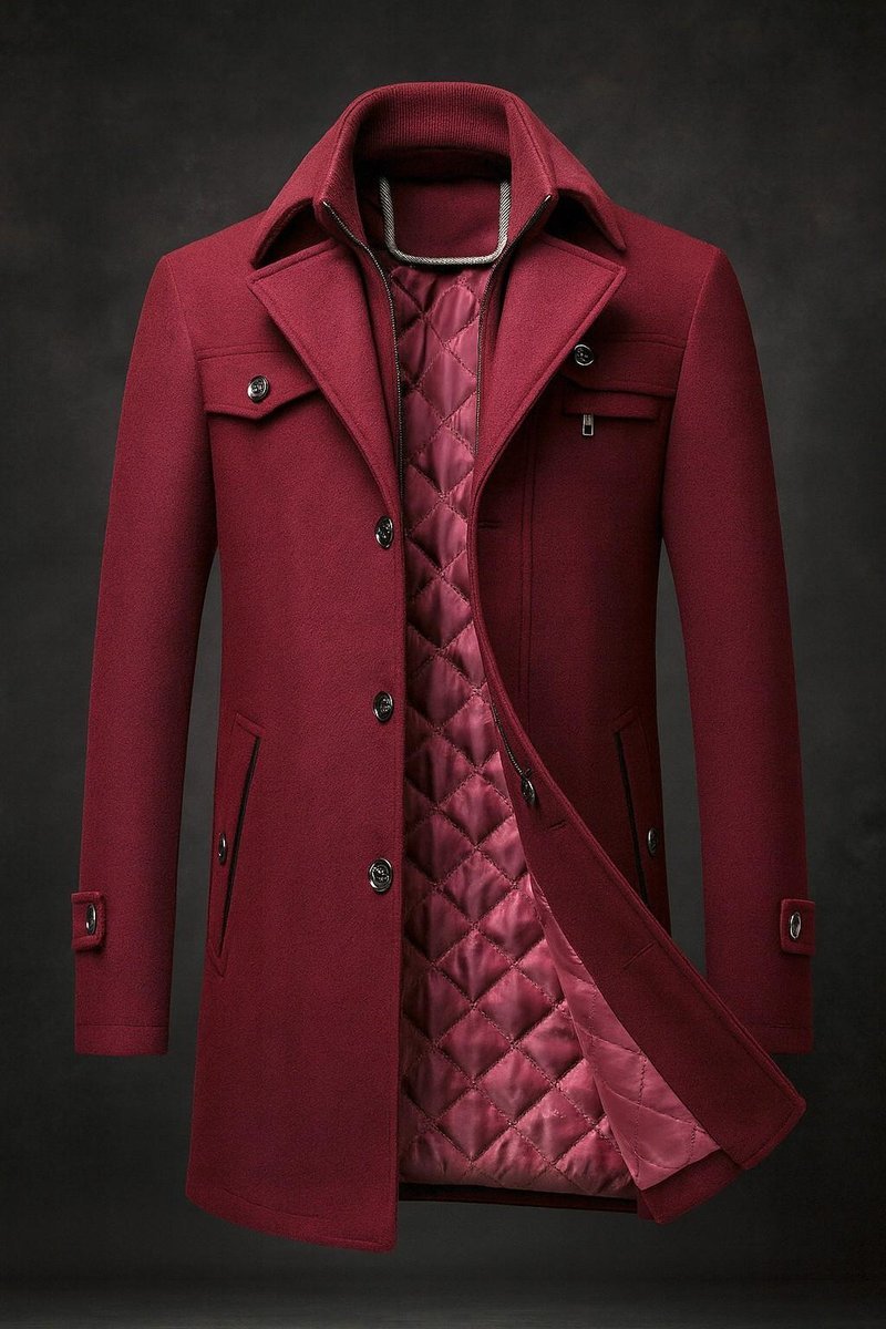 Oscar | Mens Quilted-Lined Double-Collar Tailored Wool Overcoat