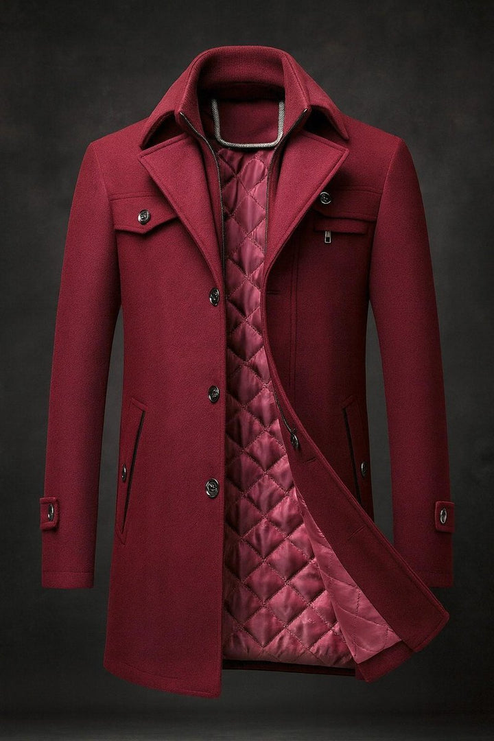 Oscar | Mens Quilted-Lined Double-Collar Tailored Wool Overcoat