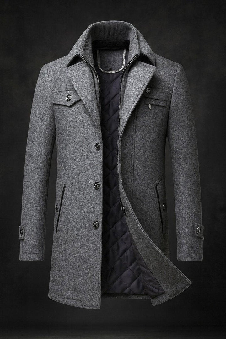 Oscar | Mens Quilted-Lined Double-Collar Tailored Wool Overcoat