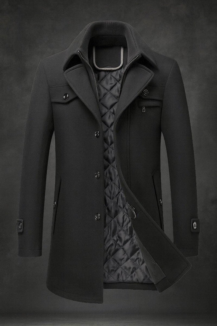 Oscar | Mens Quilted-Lined Double-Collar Tailored Wool Overcoat