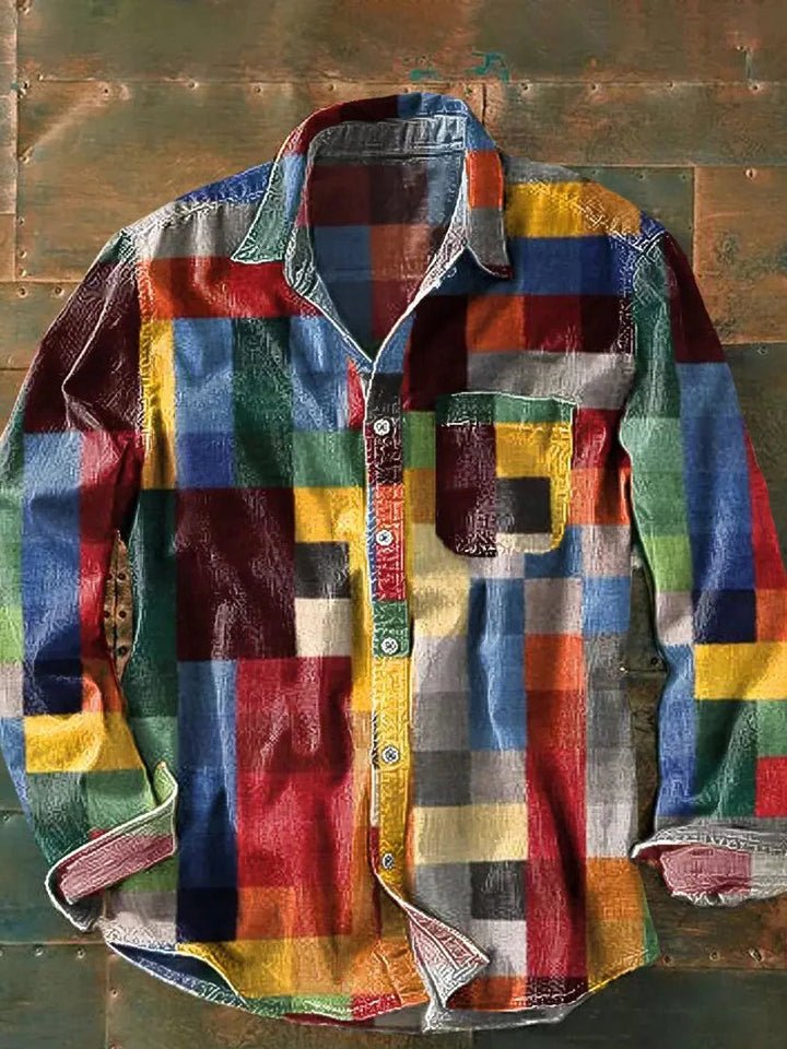 Charlie | Men's Relaxed-Fit Check Flannel Shirt Patchwork Long Sleeve