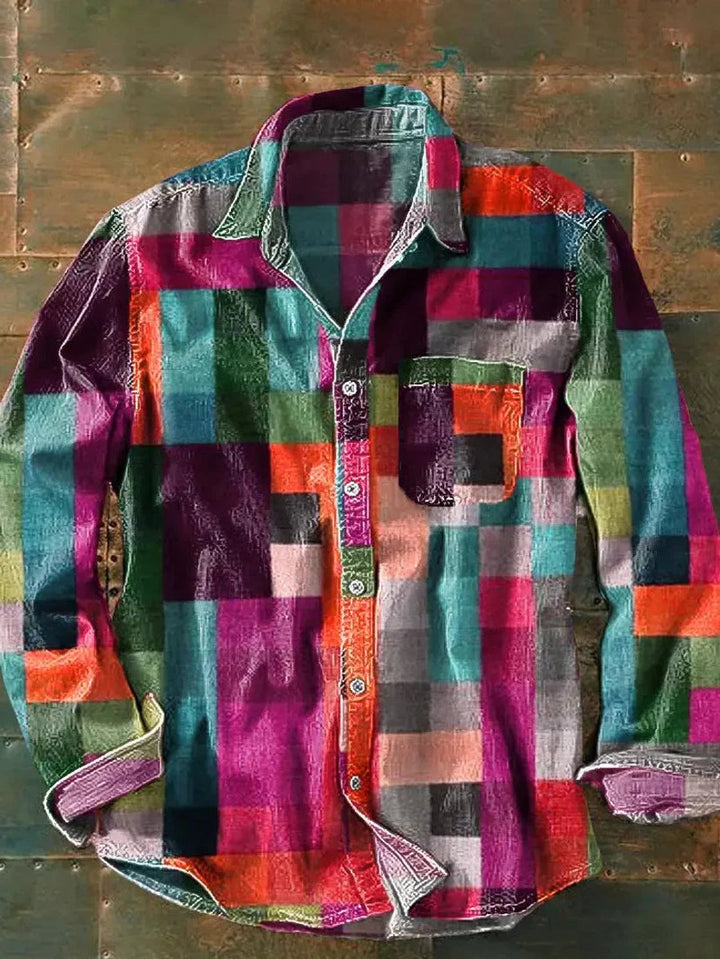 Charlie | Men's Relaxed-Fit Check Flannel Shirt Patchwork Long Sleeve