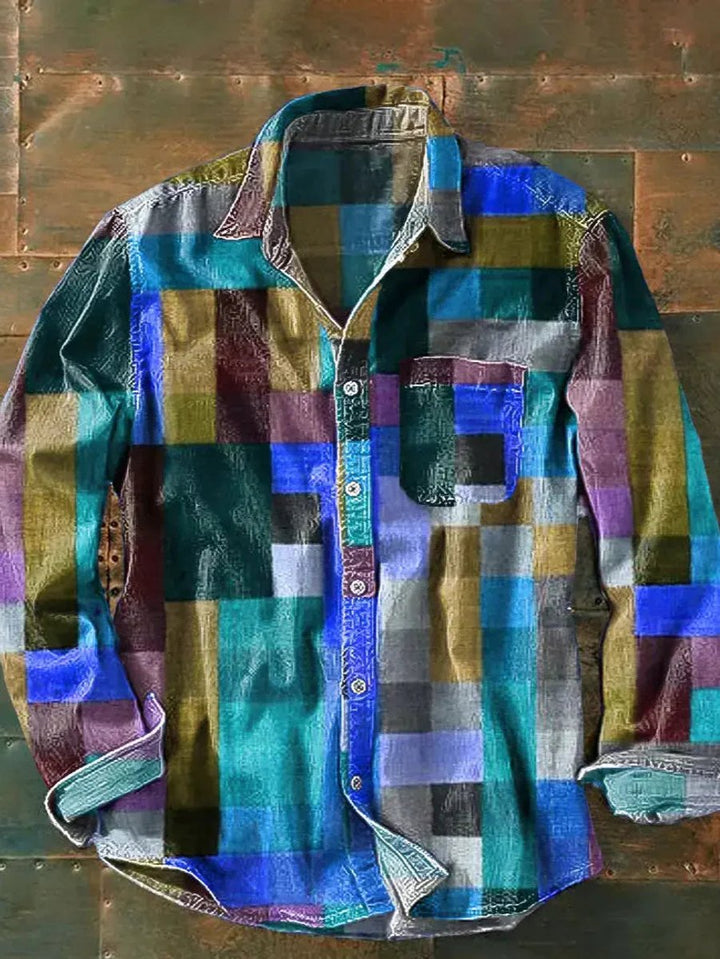 Charlie | Men's Relaxed-Fit Check Flannel Shirt Patchwork Long Sleeve