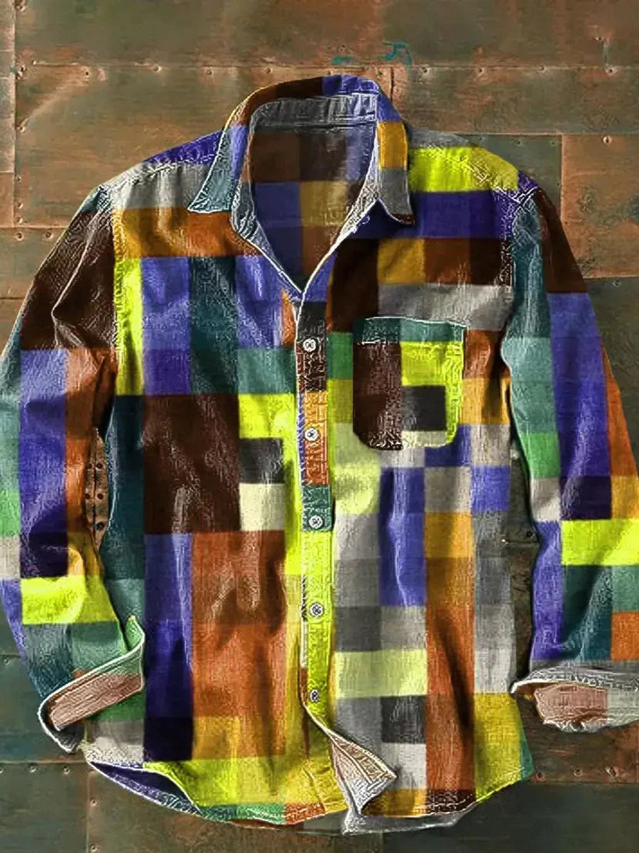 Charlie | Men's Relaxed-Fit Check Flannel Shirt Patchwork Long Sleeve