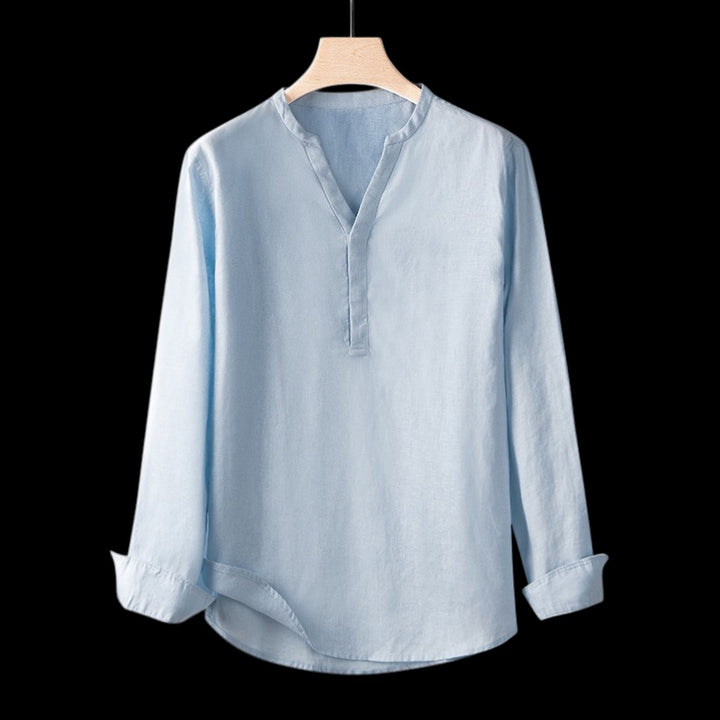 Noah | Men's Linen V-Neck Shirt Long Sleeve Relaxed Fit Pullover