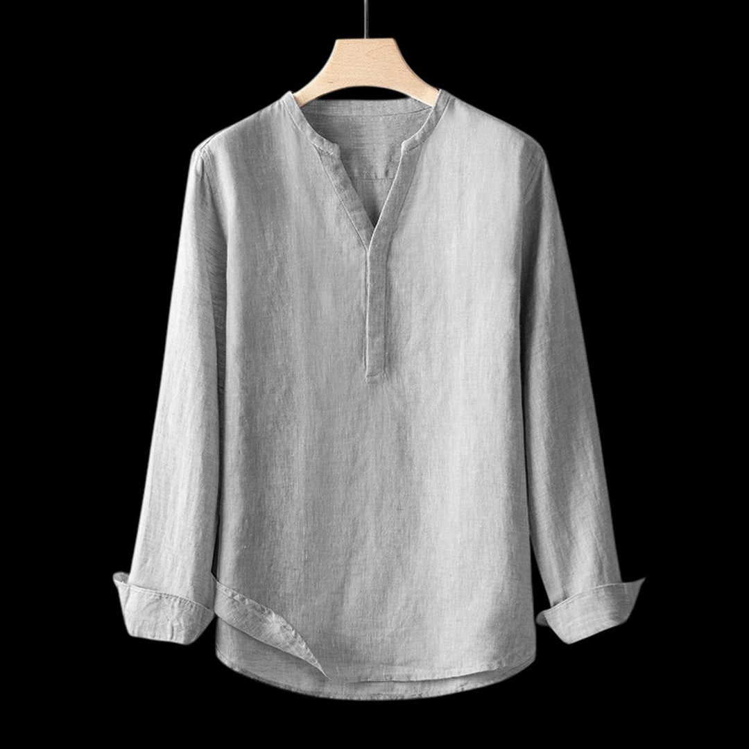 Noah | Men's Linen V-Neck Shirt Long Sleeve Relaxed Fit Pullover