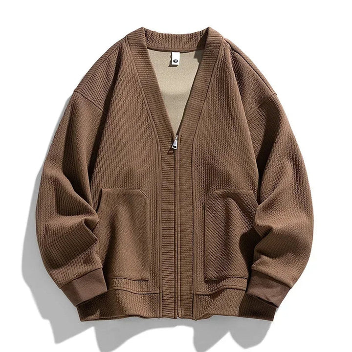 Muhammad | Men's Relaxed-Fit Ribbed Zip-Up Cardigan Jumper Dropped-Shoulder