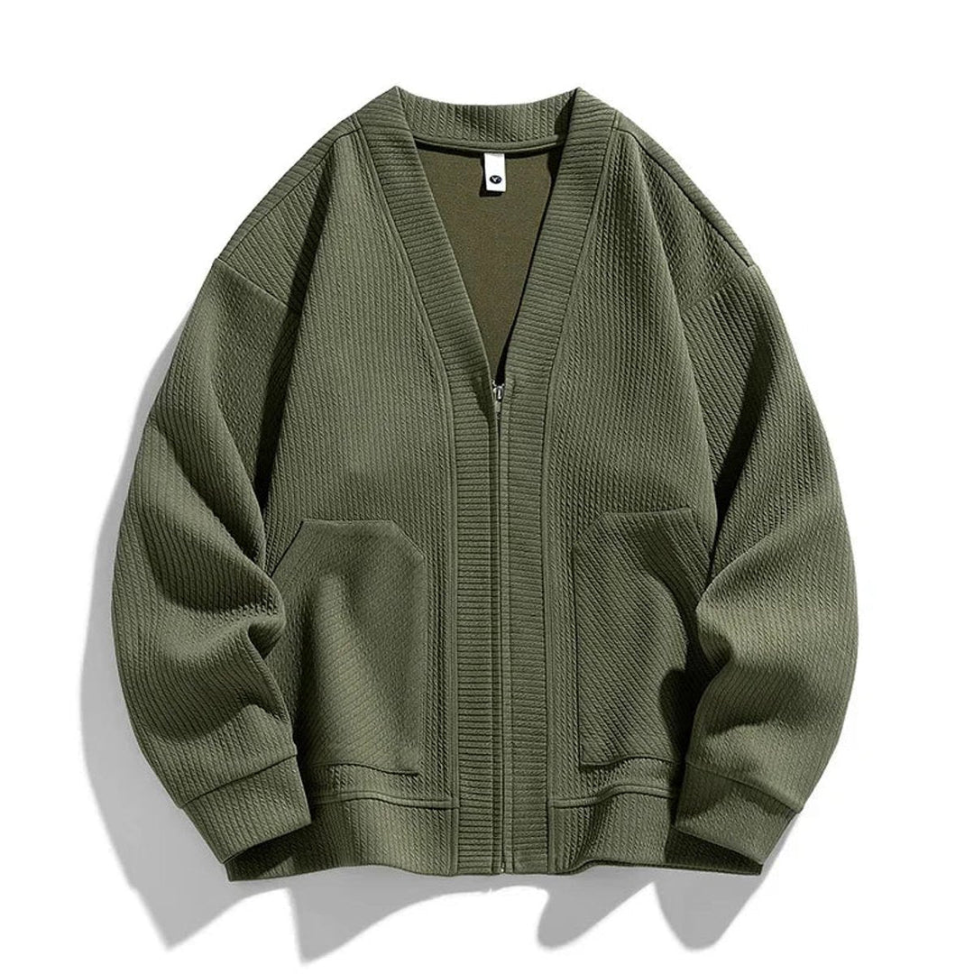 Muhammad | Men's Relaxed-Fit Ribbed Zip-Up Cardigan Jumper Dropped-Shoulder