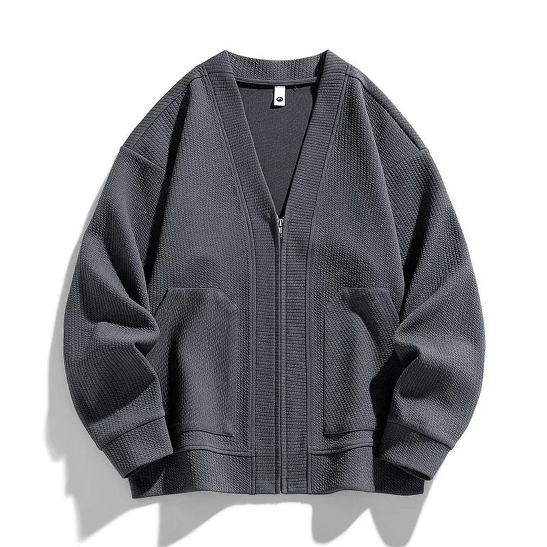 Muhammad | Men's Relaxed-Fit Ribbed Zip-Up Cardigan Jumper Dropped-Shoulder