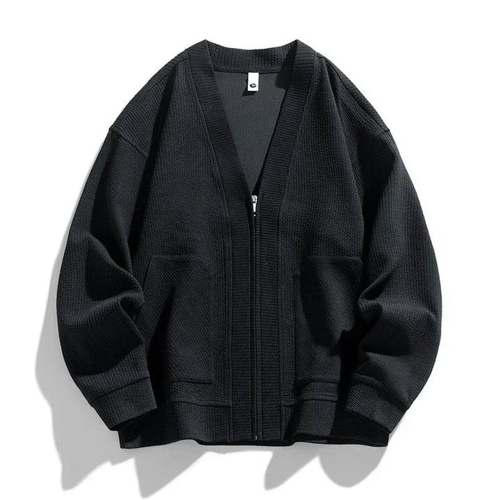 Muhammad | Men's Relaxed-Fit Ribbed Zip-Up Cardigan Jumper Dropped-Shoulder